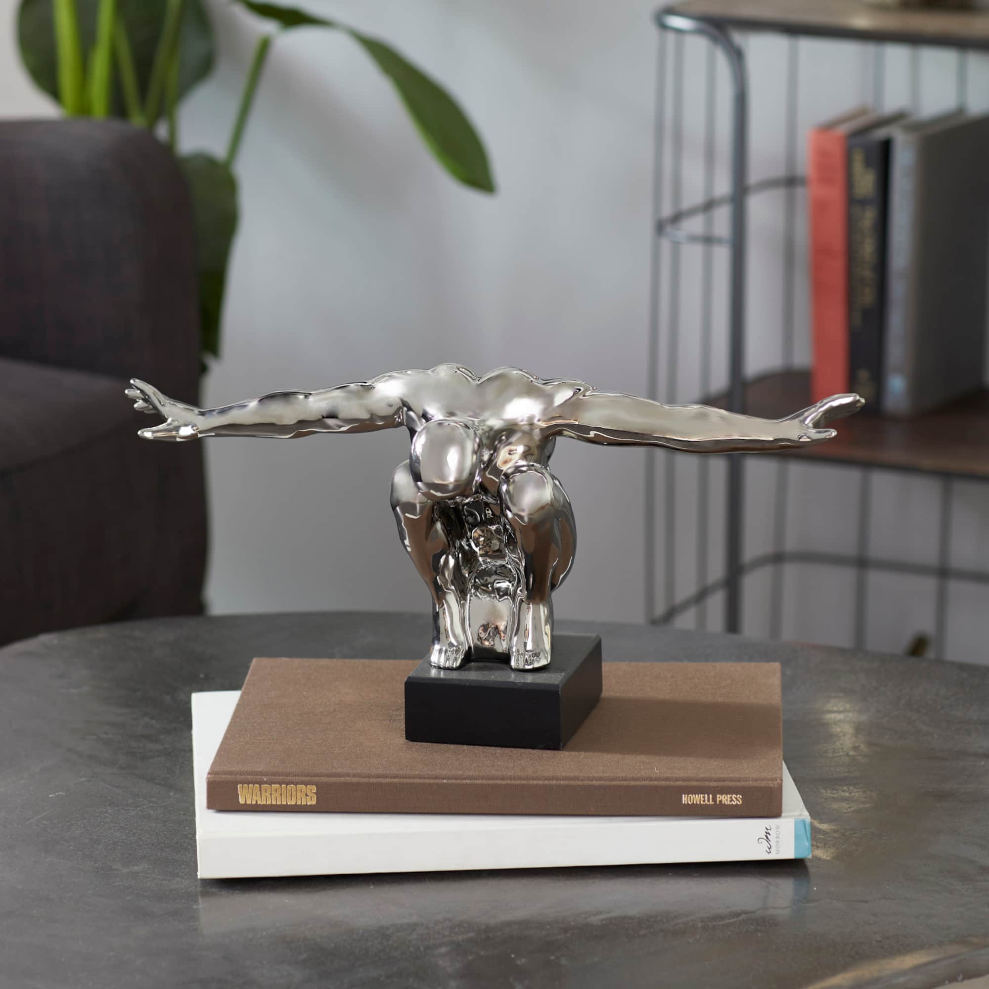 17" Silver Porcelain Traditional Man Sculpture